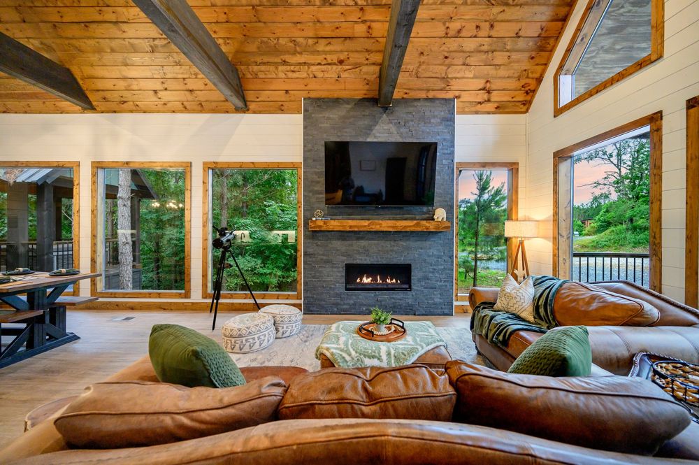 Living room with vaulted ceiling