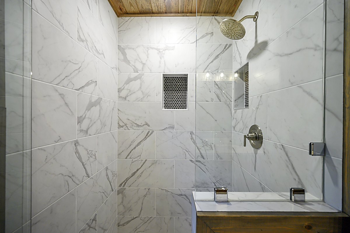 Marble shower and soaking tub